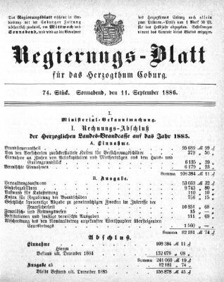 Regierungs-Blatt für das Herzogtum Coburg (Coburger Regierungs-Blatt) Samstag 11. September 1886