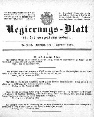 Regierungs-Blatt für das Herzogtum Coburg (Coburger Regierungs-Blatt) Mittwoch 1. Dezember 1886