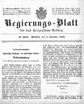 Regierungs-Blatt für das Herzogtum Coburg (Coburger Regierungs-Blatt) Mittwoch 8. Dezember 1886