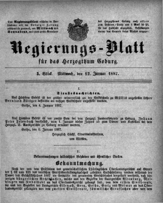 Regierungs-Blatt für das Herzogtum Coburg (Coburger Regierungs-Blatt) Mittwoch 12. Januar 1887