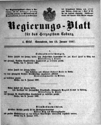 Regierungs-Blatt für das Herzogtum Coburg (Coburger Regierungs-Blatt) Samstag 15. Januar 1887