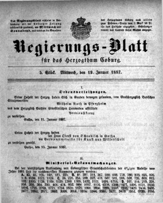 Regierungs-Blatt für das Herzogtum Coburg (Coburger Regierungs-Blatt) Mittwoch 19. Januar 1887