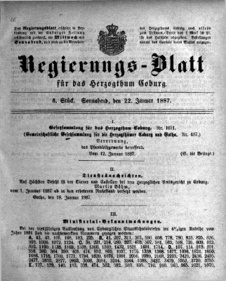 Regierungs-Blatt für das Herzogtum Coburg (Coburger Regierungs-Blatt) Samstag 22. Januar 1887