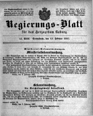 Regierungs-Blatt für das Herzogtum Coburg (Coburger Regierungs-Blatt) Samstag 12. Februar 1887