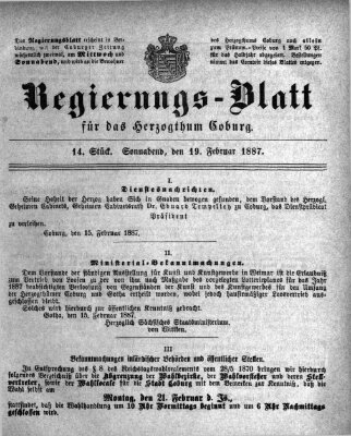 Regierungs-Blatt für das Herzogtum Coburg (Coburger Regierungs-Blatt) Samstag 19. Februar 1887