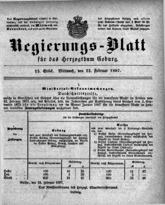 Regierungs-Blatt für das Herzogtum Coburg (Coburger Regierungs-Blatt) Mittwoch 23. Februar 1887