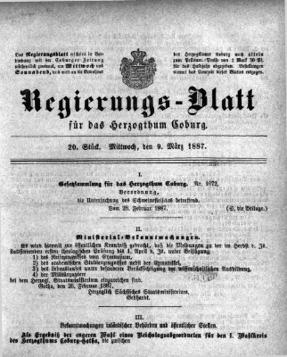 Regierungs-Blatt für das Herzogtum Coburg (Coburger Regierungs-Blatt) Mittwoch 9. März 1887