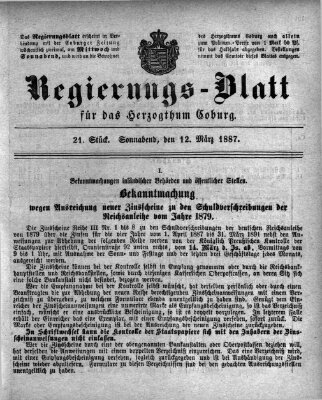 Regierungs-Blatt für das Herzogtum Coburg (Coburger Regierungs-Blatt) Samstag 12. März 1887