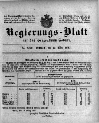 Regierungs-Blatt für das Herzogtum Coburg (Coburger Regierungs-Blatt) Mittwoch 23. März 1887