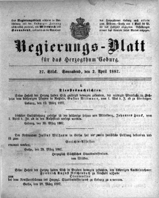 Regierungs-Blatt für das Herzogtum Coburg (Coburger Regierungs-Blatt) Samstag 2. April 1887