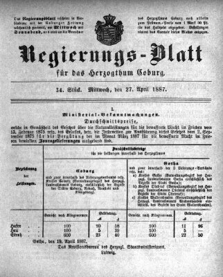 Regierungs-Blatt für das Herzogtum Coburg (Coburger Regierungs-Blatt) Mittwoch 27. April 1887