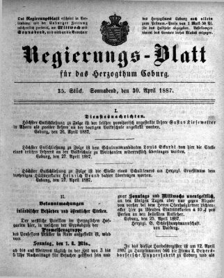 Regierungs-Blatt für das Herzogtum Coburg (Coburger Regierungs-Blatt) Samstag 30. April 1887