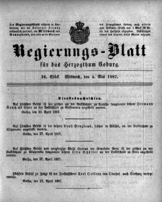 Regierungs-Blatt für das Herzogtum Coburg (Coburger Regierungs-Blatt) Mittwoch 4. Mai 1887