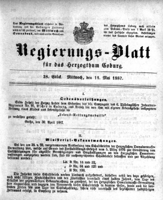 Regierungs-Blatt für das Herzogtum Coburg (Coburger Regierungs-Blatt) Mittwoch 11. Mai 1887