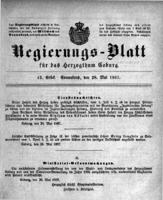 Regierungs-Blatt für das Herzogtum Coburg (Coburger Regierungs-Blatt) Samstag 28. Mai 1887