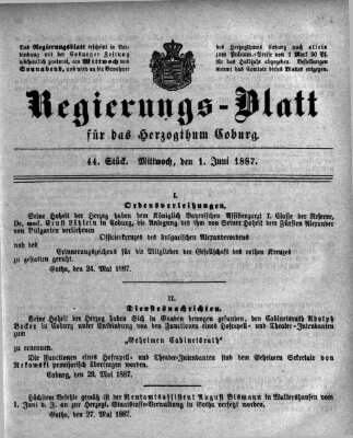 Regierungs-Blatt für das Herzogtum Coburg (Coburger Regierungs-Blatt) Mittwoch 1. Juni 1887