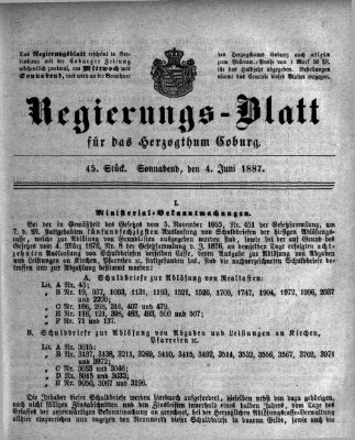 Regierungs-Blatt für das Herzogtum Coburg (Coburger Regierungs-Blatt) Samstag 4. Juni 1887