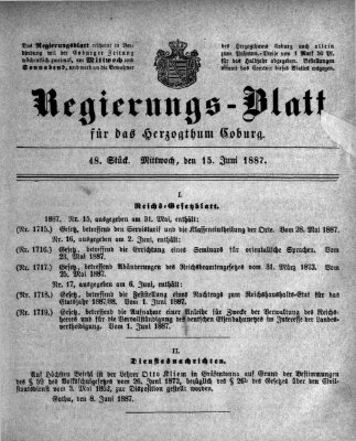 Regierungs-Blatt für das Herzogtum Coburg (Coburger Regierungs-Blatt) Mittwoch 15. Juni 1887