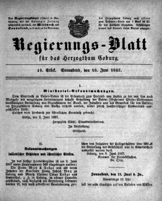 Regierungs-Blatt für das Herzogtum Coburg (Coburger Regierungs-Blatt) Samstag 18. Juni 1887