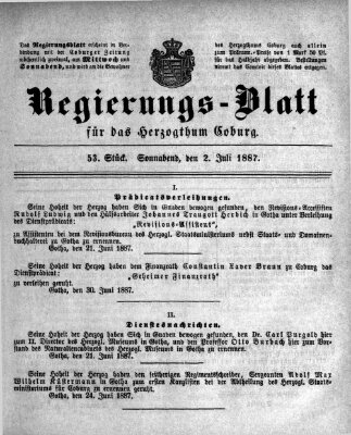 Regierungs-Blatt für das Herzogtum Coburg (Coburger Regierungs-Blatt) Samstag 2. Juli 1887