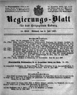 Regierungs-Blatt für das Herzogtum Coburg (Coburger Regierungs-Blatt) Mittwoch 6. Juli 1887