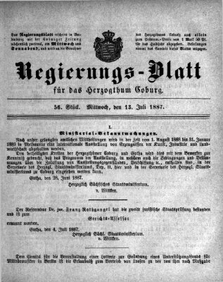 Regierungs-Blatt für das Herzogtum Coburg (Coburger Regierungs-Blatt) Mittwoch 13. Juli 1887