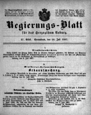 Regierungs-Blatt für das Herzogtum Coburg (Coburger Regierungs-Blatt) Samstag 16. Juli 1887