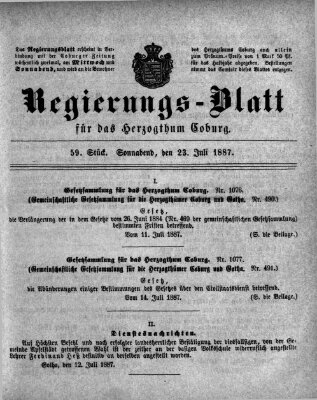 Regierungs-Blatt für das Herzogtum Coburg (Coburger Regierungs-Blatt) Samstag 23. Juli 1887