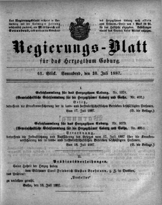 Regierungs-Blatt für das Herzogtum Coburg (Coburger Regierungs-Blatt) Samstag 30. Juli 1887