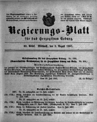 Regierungs-Blatt für das Herzogtum Coburg (Coburger Regierungs-Blatt) Mittwoch 3. August 1887