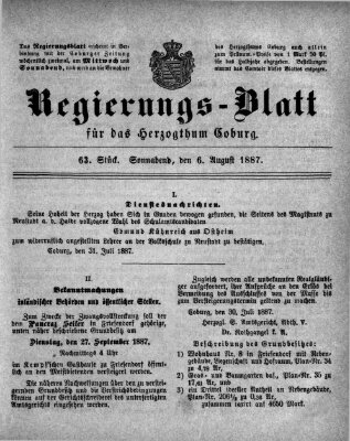 Regierungs-Blatt für das Herzogtum Coburg (Coburger Regierungs-Blatt) Samstag 6. August 1887