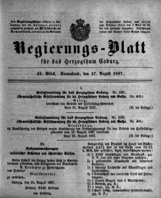 Regierungs-Blatt für das Herzogtum Coburg (Coburger Regierungs-Blatt) Samstag 27. August 1887