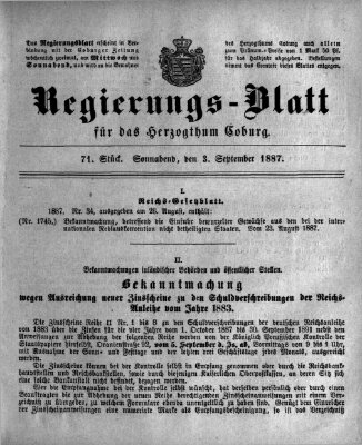 Regierungs-Blatt für das Herzogtum Coburg (Coburger Regierungs-Blatt) Samstag 3. September 1887