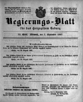 Regierungs-Blatt für das Herzogtum Coburg (Coburger Regierungs-Blatt) Mittwoch 7. September 1887