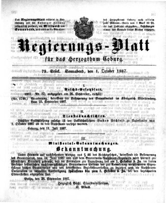 Regierungs-Blatt für das Herzogtum Coburg (Coburger Regierungs-Blatt) Samstag 1. Oktober 1887