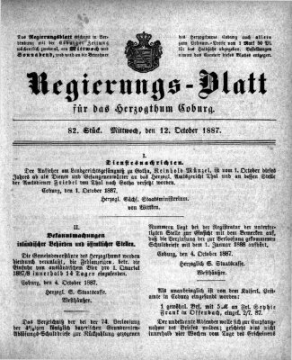 Regierungs-Blatt für das Herzogtum Coburg (Coburger Regierungs-Blatt) Mittwoch 12. Oktober 1887