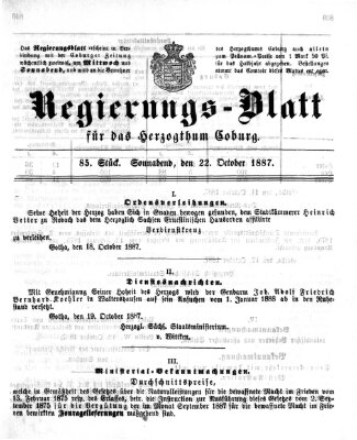 Regierungs-Blatt für das Herzogtum Coburg (Coburger Regierungs-Blatt) Samstag 22. Oktober 1887