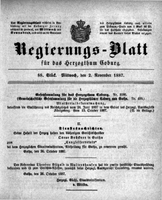 Regierungs-Blatt für das Herzogtum Coburg (Coburger Regierungs-Blatt) Mittwoch 2. November 1887