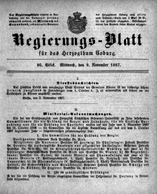 Regierungs-Blatt für das Herzogtum Coburg (Coburger Regierungs-Blatt) Mittwoch 9. November 1887