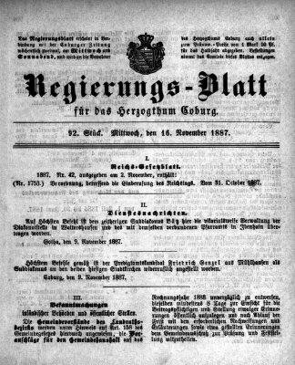 Regierungs-Blatt für das Herzogtum Coburg (Coburger Regierungs-Blatt) Mittwoch 16. November 1887