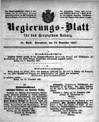 Regierungs-Blatt für das Herzogtum Coburg (Coburger Regierungs-Blatt) Samstag 19. November 1887