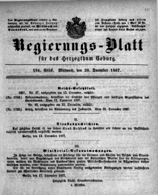 Regierungs-Blatt für das Herzogtum Coburg (Coburger Regierungs-Blatt) Mittwoch 28. Dezember 1887