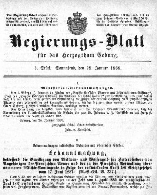 Regierungs-Blatt für das Herzogtum Coburg (Coburger Regierungs-Blatt) Samstag 28. Januar 1888