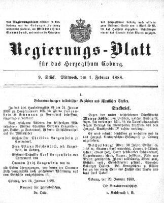 Regierungs-Blatt für das Herzogtum Coburg (Coburger Regierungs-Blatt) Mittwoch 1. Februar 1888