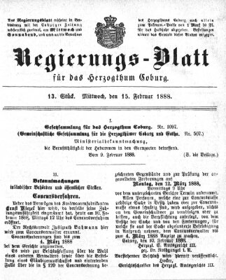 Regierungs-Blatt für das Herzogtum Coburg (Coburger Regierungs-Blatt) Mittwoch 15. Februar 1888