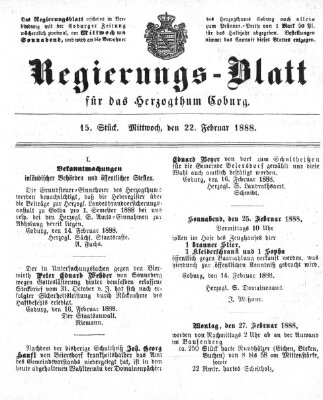 Regierungs-Blatt für das Herzogtum Coburg (Coburger Regierungs-Blatt) Mittwoch 22. Februar 1888