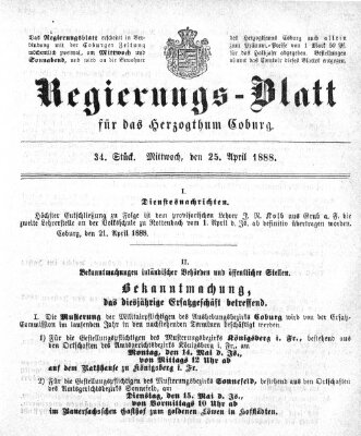 Regierungs-Blatt für das Herzogtum Coburg (Coburger Regierungs-Blatt) Mittwoch 25. April 1888