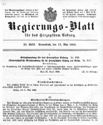 Regierungs-Blatt für das Herzogtum Coburg (Coburger Regierungs-Blatt) Samstag 12. Mai 1888