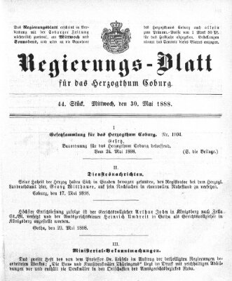 Regierungs-Blatt für das Herzogtum Coburg (Coburger Regierungs-Blatt) Mittwoch 30. Mai 1888