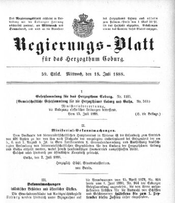 Regierungs-Blatt für das Herzogtum Coburg (Coburger Regierungs-Blatt) Mittwoch 18. Juli 1888